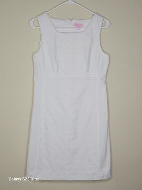 Lilly Pulitzer White Sleeveless Embroidered Shift Dress 6